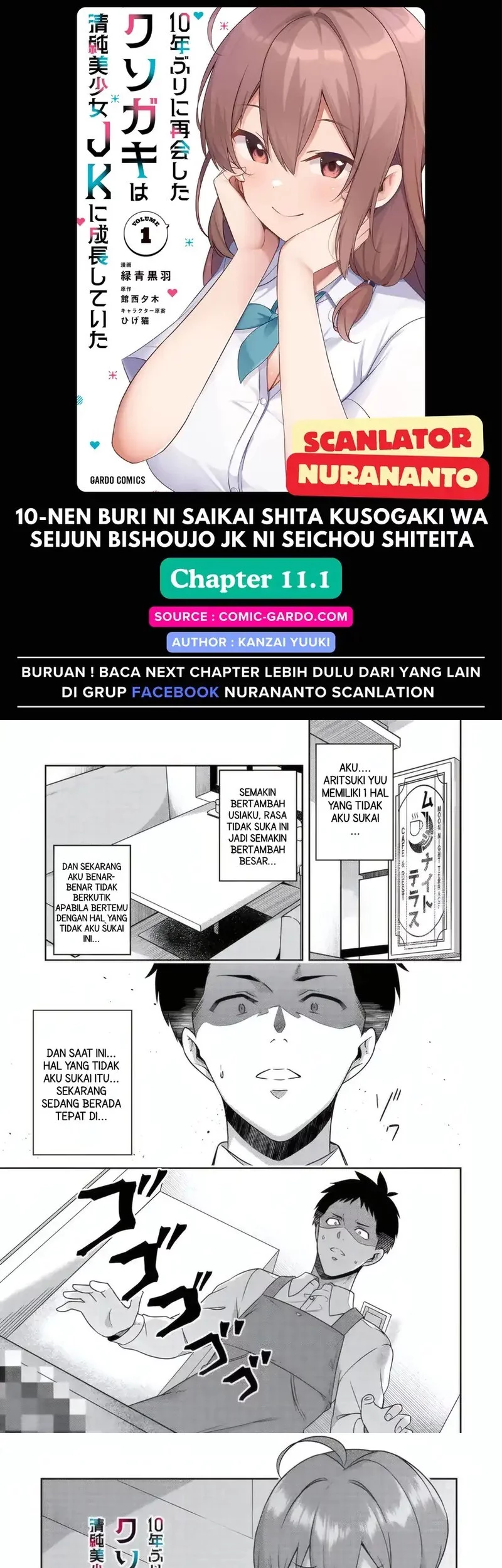 10-nenburi ni Saikai shita Kusogaki wa Seijun Bishoujo JK ni Seichou shiteita Chapter 11.1 - halaman 1