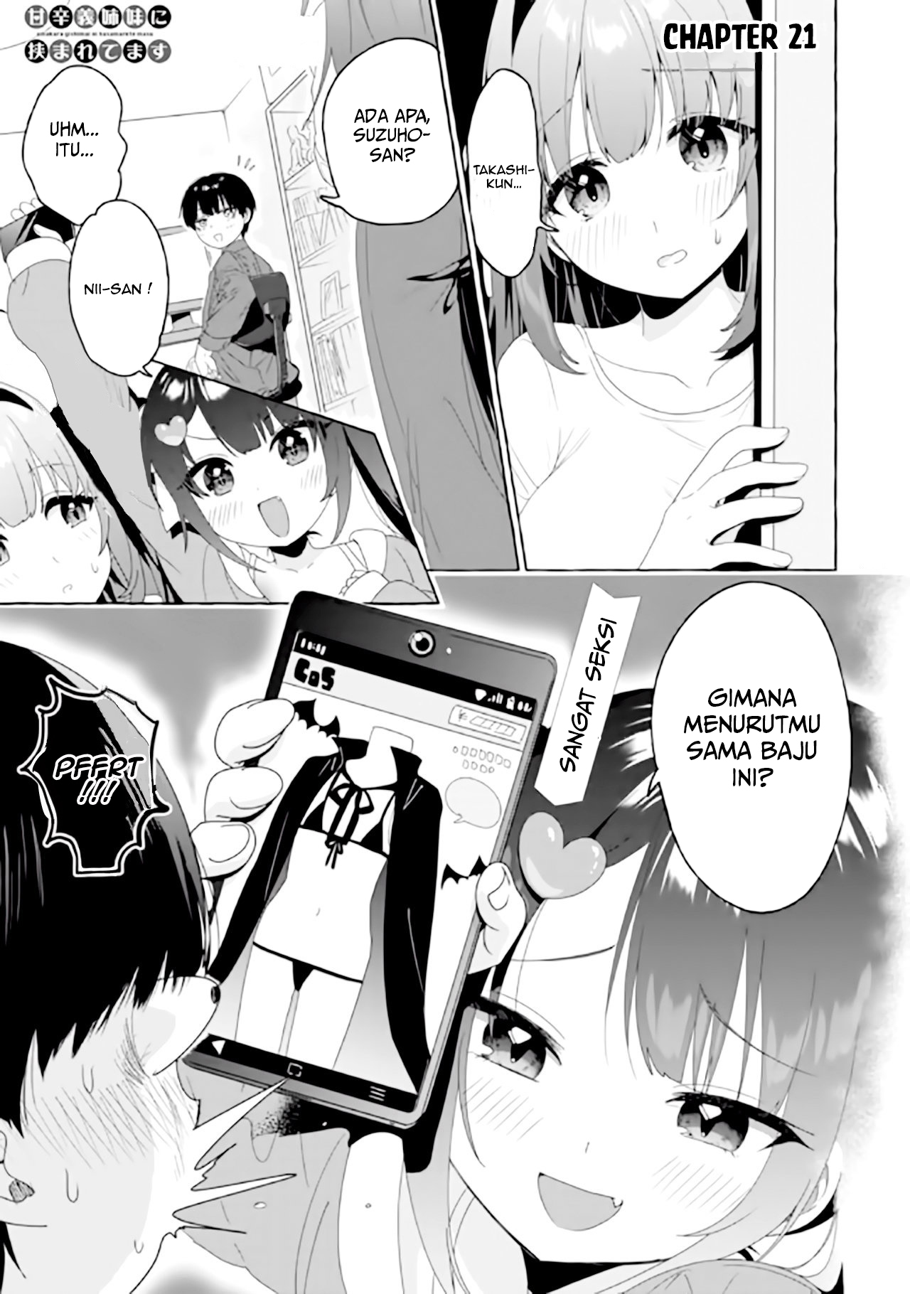 Amakara Gishimai ni Hasamaretemasu Chapter 21 - halaman 2