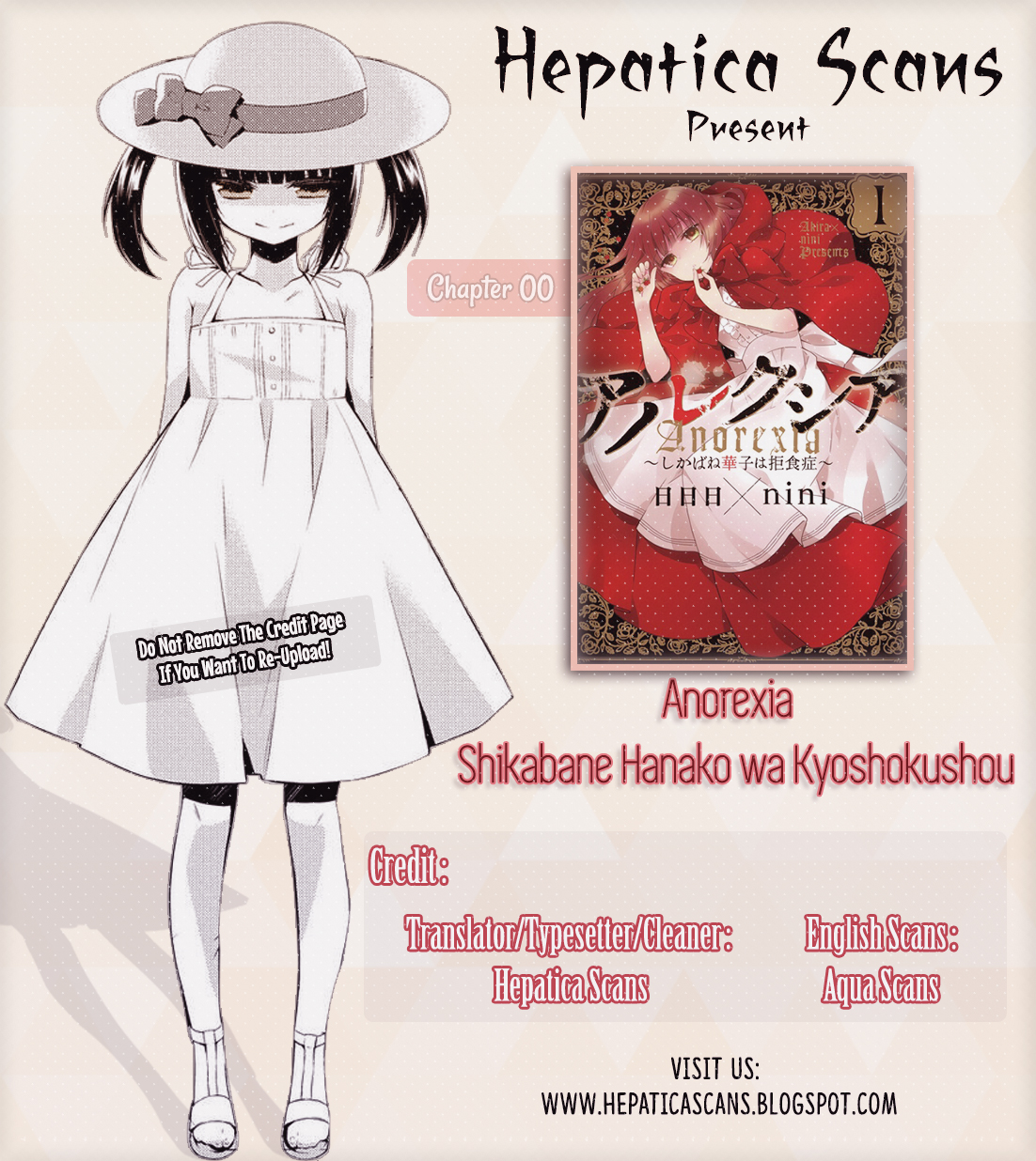 Anorexia: Shikabane Hanako wa Kyoshokushou Chapter 0 - halaman 1