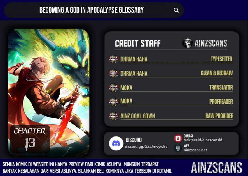 Becoming a God in Apocalypse Glossary Chapter 13 - halaman 1