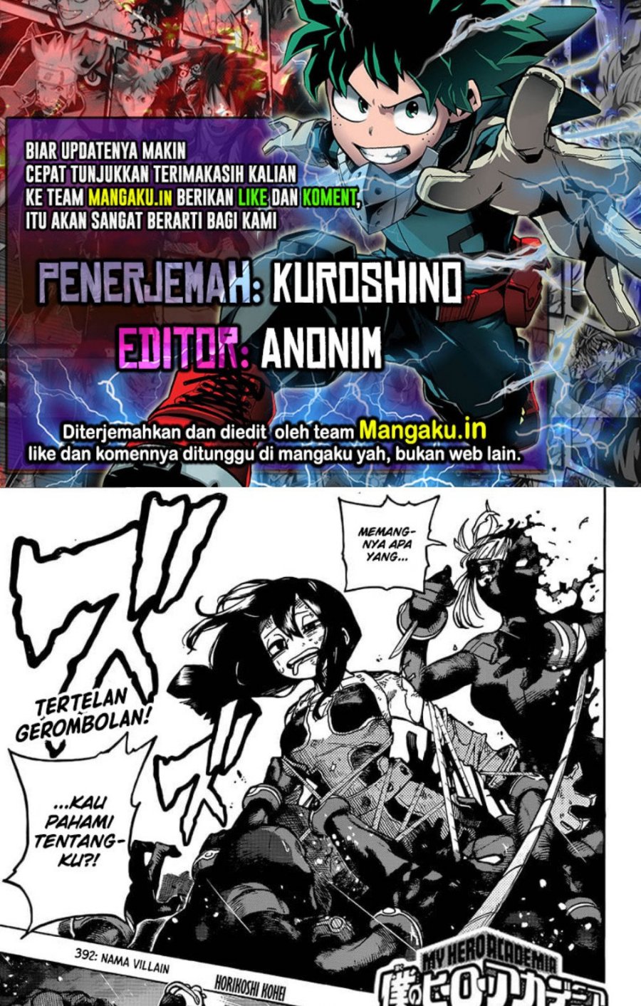Boku no Hero Academia Chapter 392 - halaman 1