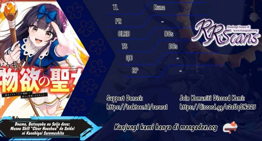 Doumo, Butsuyoku no Seijo desu: Musou Skill "Clear Houshuu" de Seidai ni Kanchigai saremashita Chapter 7 - halaman 1