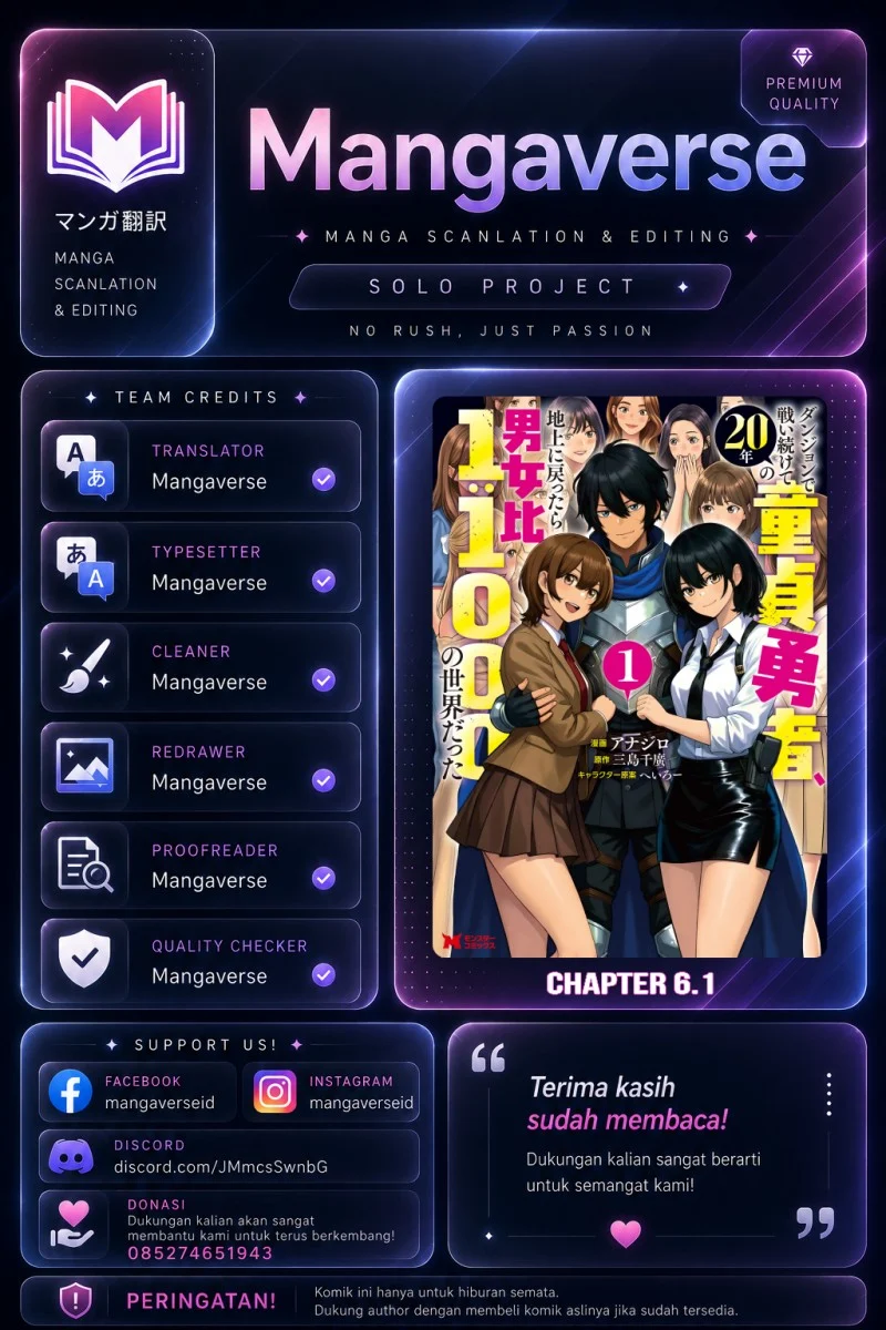 Dungeon de Tatakaitsuzukete 20-nen no Doutei Yuusha, Chijou ni Modottara Danjoubi 1:1000 no Sekai Datta Chapter 6.1 - halaman 1