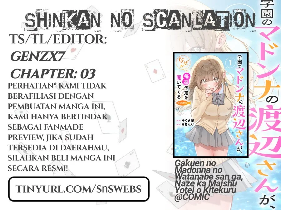 Gakuen no Madonna no Watanabe san ga, Naze ka Maishu Yotei wo Kitekuru Chapter 3 - halaman 1
