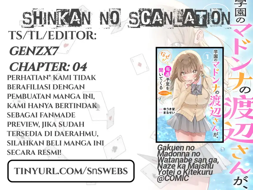 Gakuen no Madonna no Watanabe san ga, Naze ka Maishu Yotei wo Kitekuru Chapter 4 - halaman 1