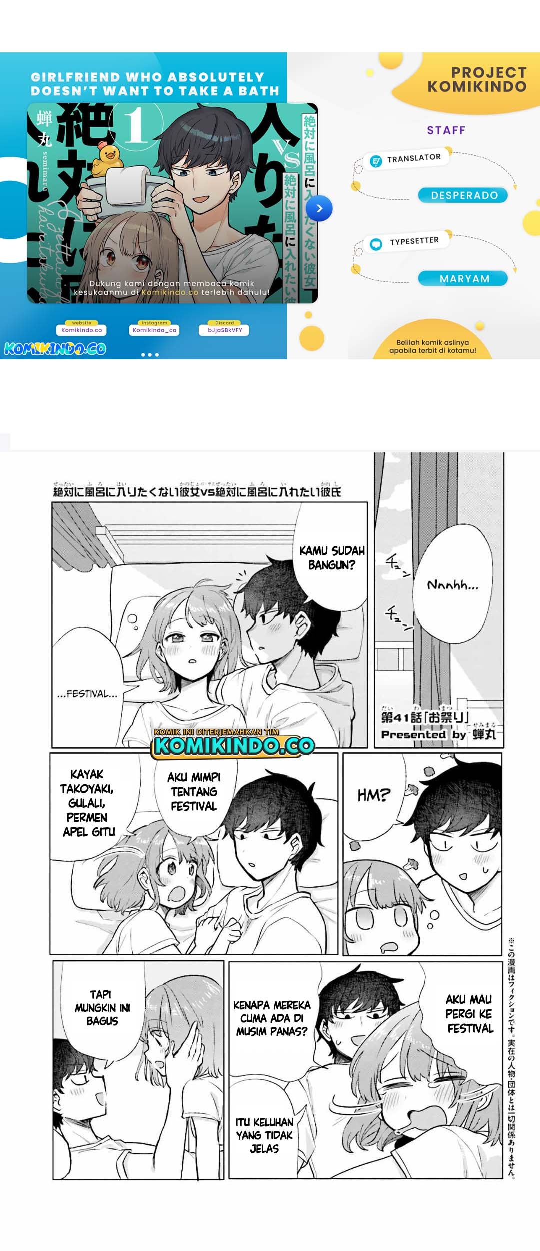 Girlfriend Who Absolutely Doesn’t Want to Take a Bath VS Boyfriend Who Absolutely Wants Her to Take a Bath Chapter 41 - halaman 1