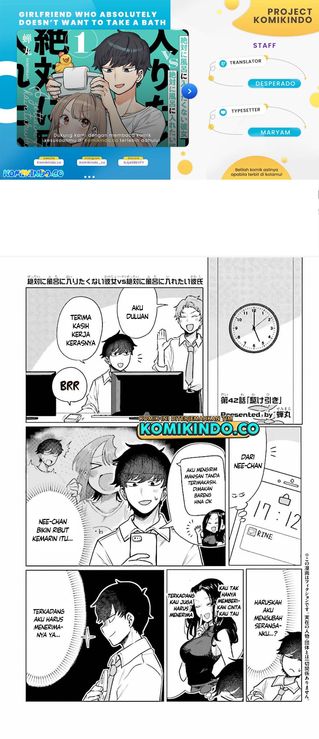 Girlfriend Who Absolutely Doesn’t Want to Take a Bath VS Boyfriend Who Absolutely Wants Her to Take a Bath Chapter 42 - halaman 1