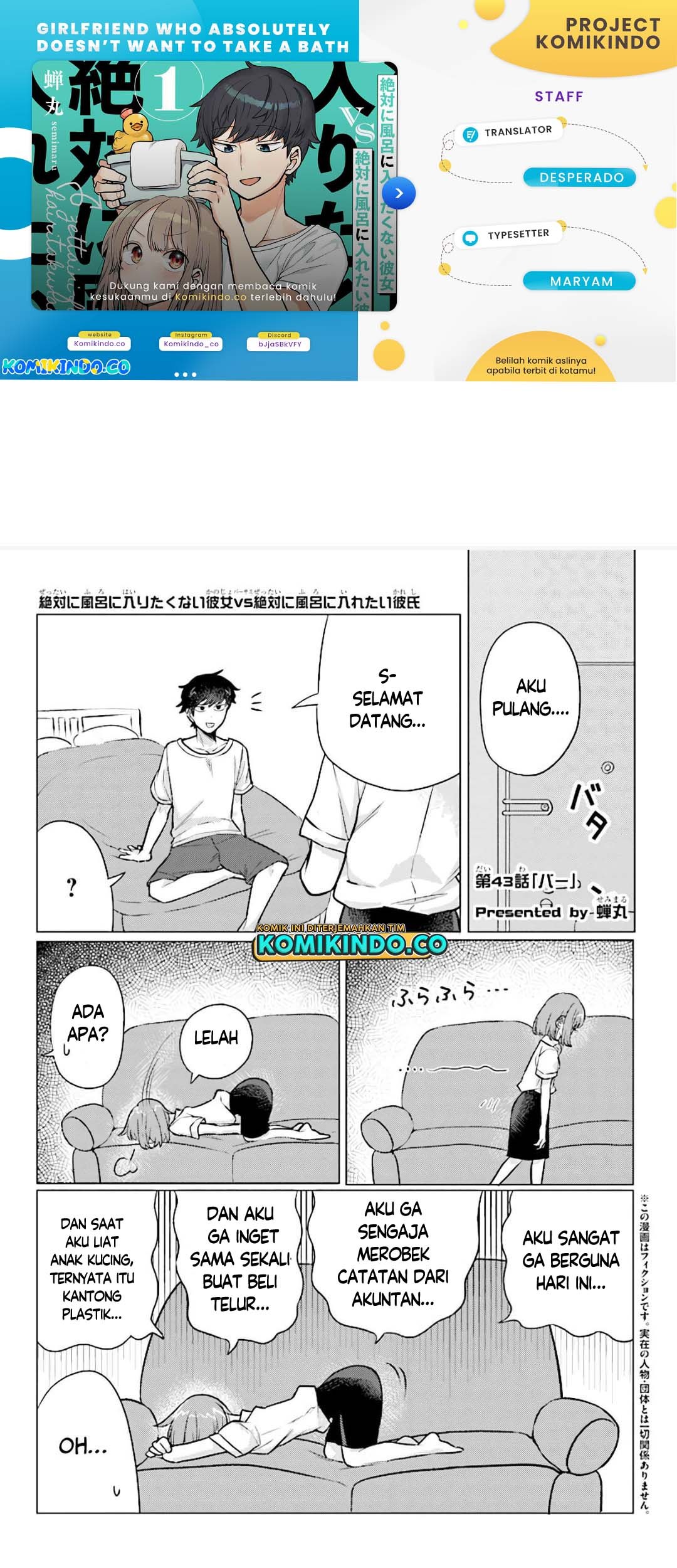 Girlfriend Who Absolutely Doesn’t Want to Take a Bath VS Boyfriend Who Absolutely Wants Her to Take a Bath Chapter 43 - halaman 1