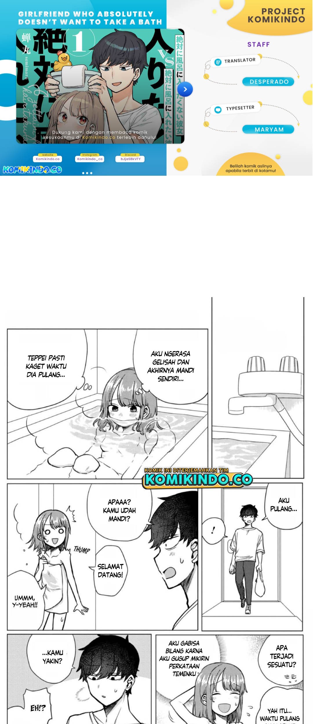 Girlfriend Who Absolutely Doesn’t Want to Take a Bath VS Boyfriend Who Absolutely Wants Her to Take a Bath Chapter 47 - halaman 1