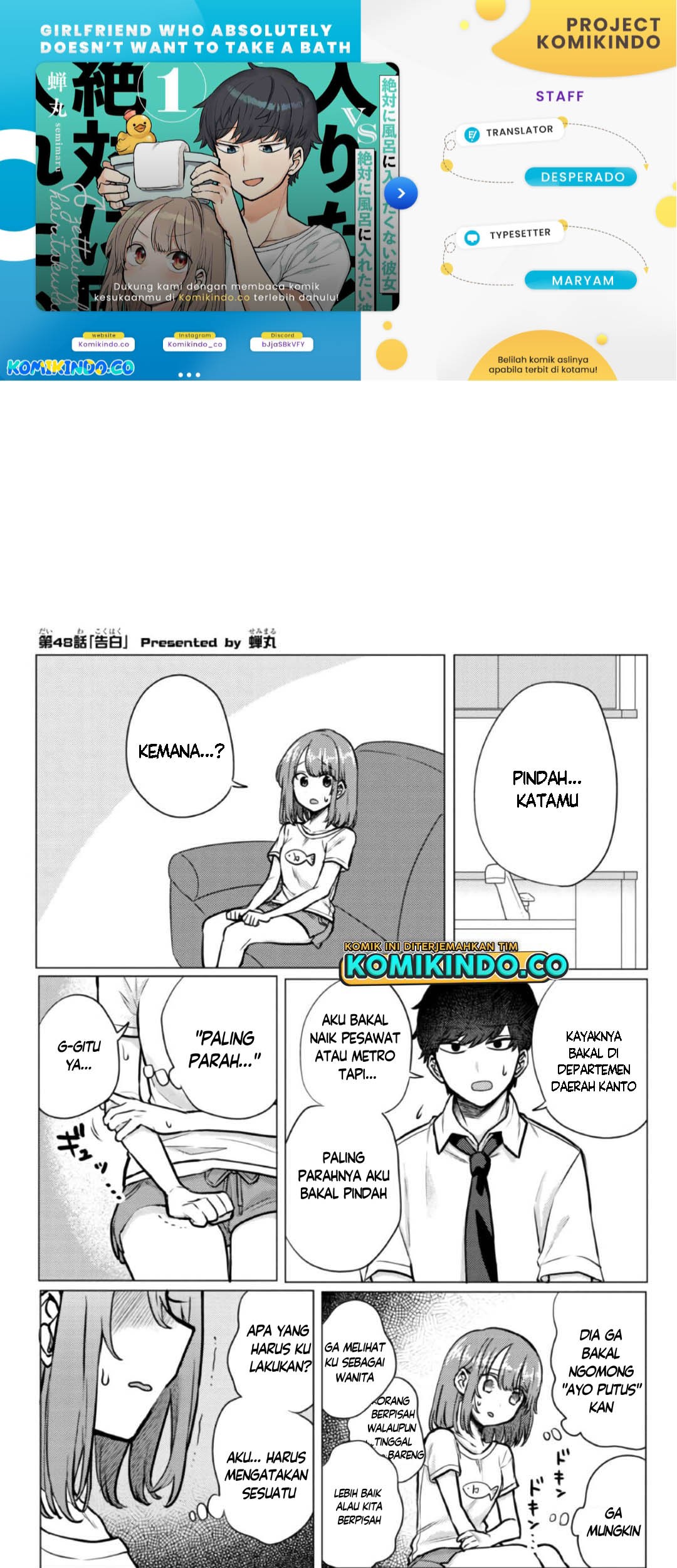 Girlfriend Who Absolutely Doesn’t Want to Take a Bath VS Boyfriend Who Absolutely Wants Her to Take a Bath Chapter 48 - halaman 1