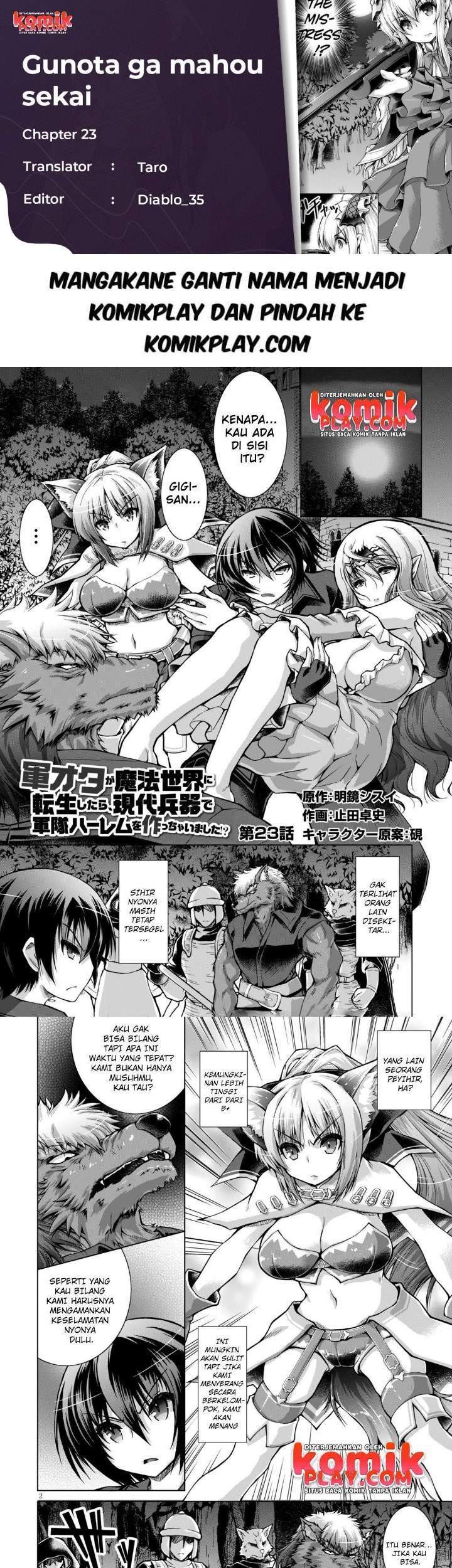Gunota ga Mahou Sekai ni Tensei Shitara, Gendai Heiki de Guntai Harem o Tsukucchaimashita!? Chapter 23 - halaman 1