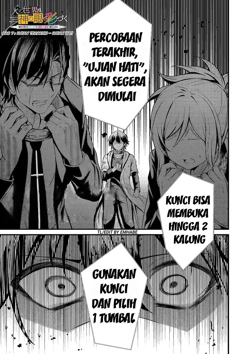 Hai no Sekai wa Kami-no-me de Irodoku: Ore dake Mieru Status de, Saijaku kara Saikyou e Kageagaru Chapter 7 - halaman 2