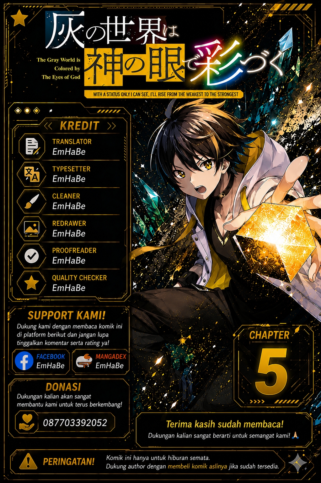 Hai no Sekai wa Kami no Me de Irozuku: Ore dake Mieru Status de, Saijaku kara Saikyou e Kakeagaru Chapter 5 - halaman 1