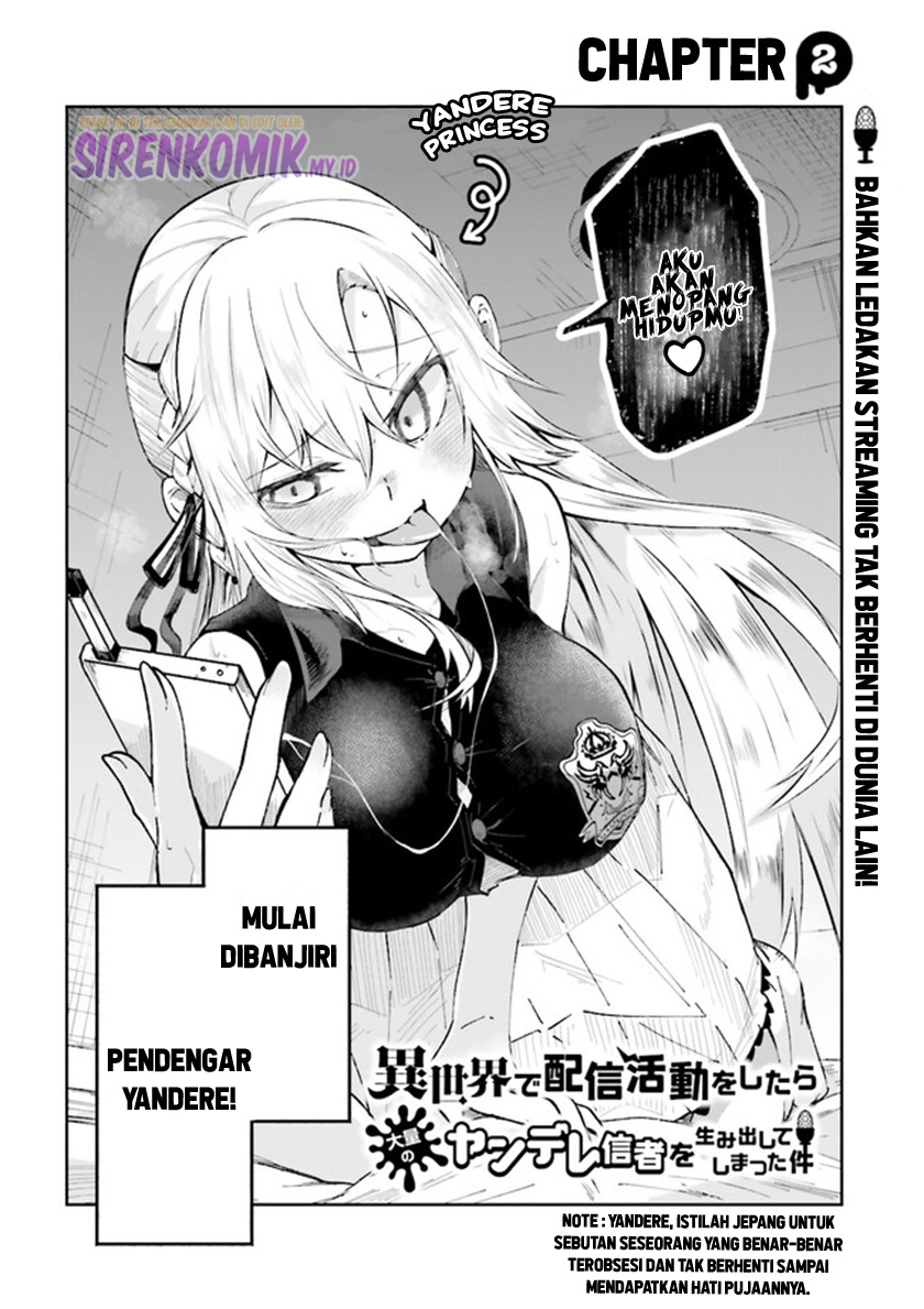 Isekai de Haishin Katsudou wo Shitara Tairyou no Yandere Shinja wo Umidashiteshimatta Ken Chapter 2 - halaman 3