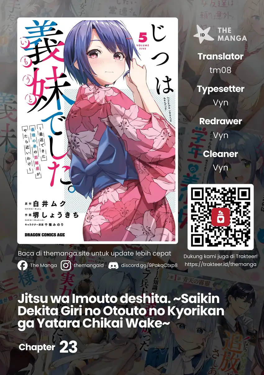 Jitsu wa Gimai (Imouto) deshita. ~Saikin de Kitagiri no Otouto no Kyorikan ga Yatara Chikaiwake~ Chapter 23 - halaman 1