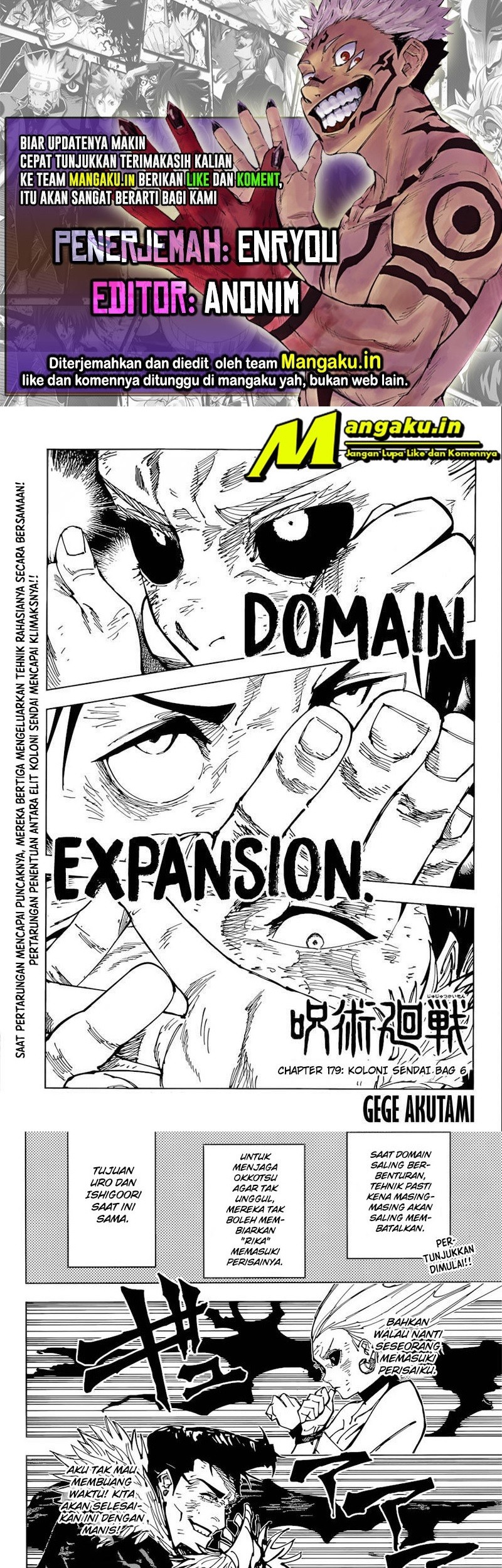 Jujutsu Kaisen Chapter 179 - halaman 1