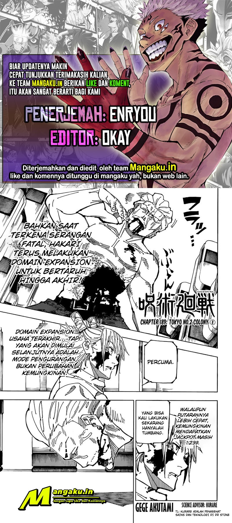 Jujutsu Kaisen Chapter 189 - halaman 1