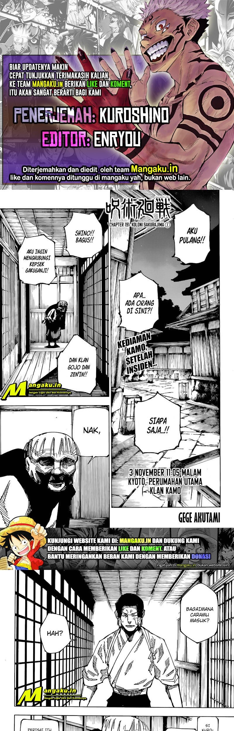 Jujutsu Kaisen Chapter 191 - halaman 1