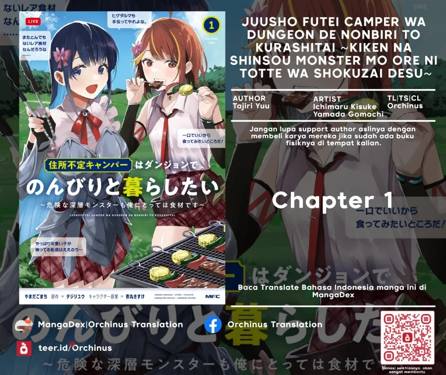 Juusho Futei Camper wa Dungeon de Nonbiri to Kurashitai: Kiken na Shinsou Monster mo Ore ni Totte wa Shokuzai desu Chapter 1 - halaman 1