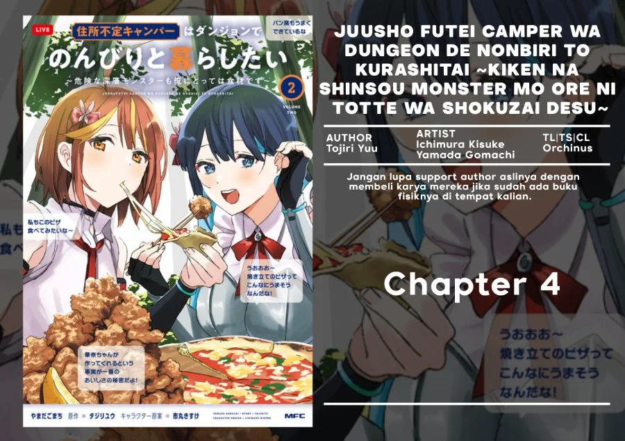 Juusho Futei Camper wa Dungeon de Nonbiri to Kurashitai: Kiken na Shinsou Monster mo Ore ni Totte wa Shokuzai desu Chapter 4 - halaman 1
