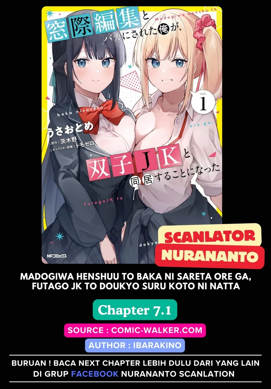 Madogiwa Henshuu to Baka ni Sareta Ore ga, Futago JK to Doukyo suru Koto ni Natta Chapter 7.1 - halaman 1
