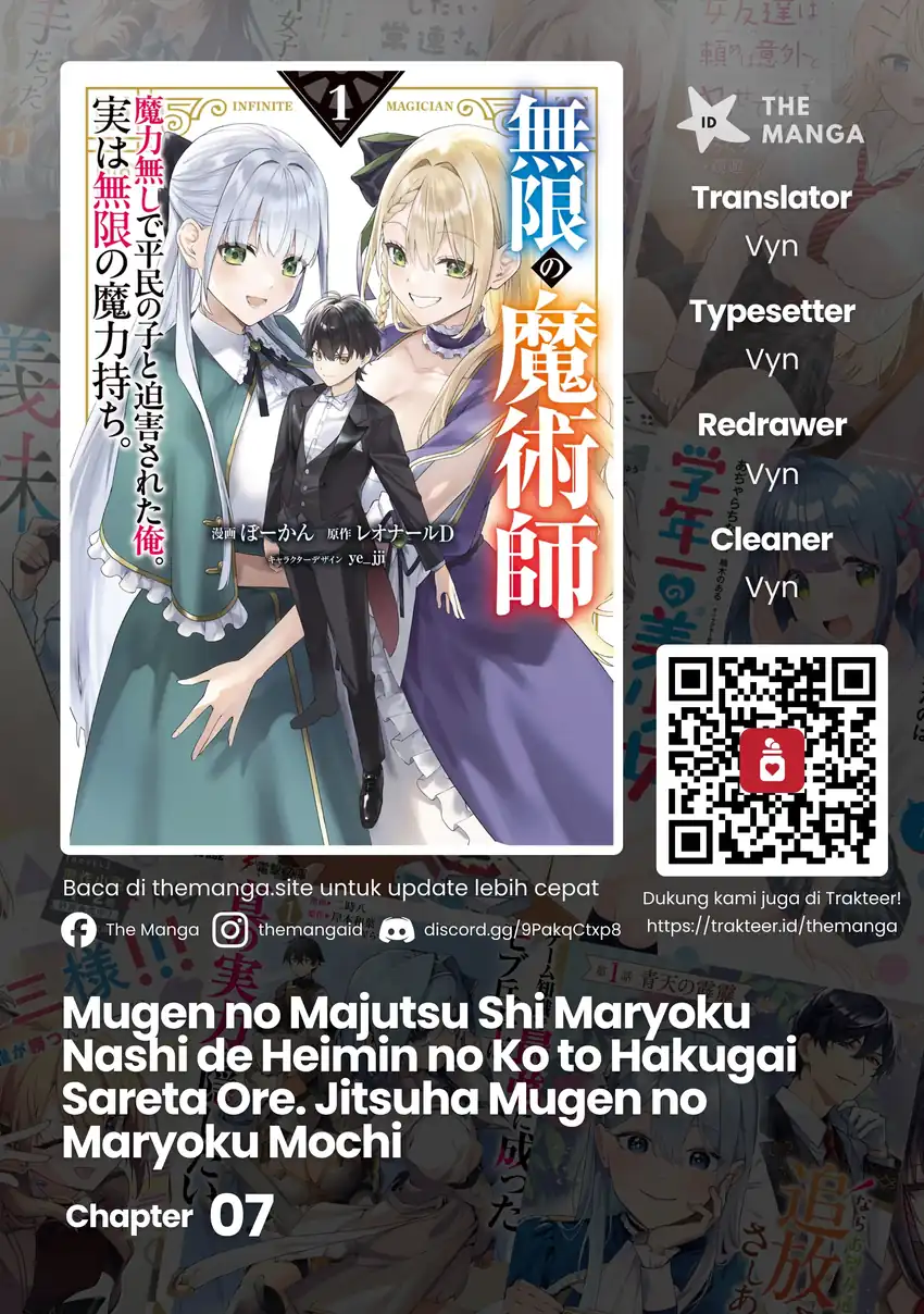Mugen no Majutsu Shi Maryoku Nashi de Heimin no Ko to Hakugai Sareta Ore. Jitsuha Mugen no Maryoku Mochi Chapter 7 - halaman 1