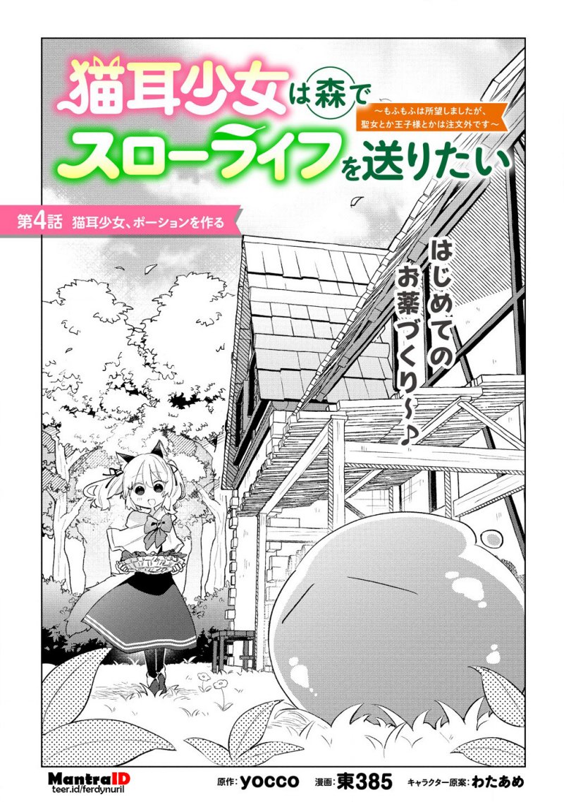 Nekomimi Shoujo wa Mori de Slow Life wo Okuritai: Mofumofu wa Shomou shimashita ga, Seijo toka Oujisama toka wa Chuumongai desu Chapter 4.1 - halaman 1