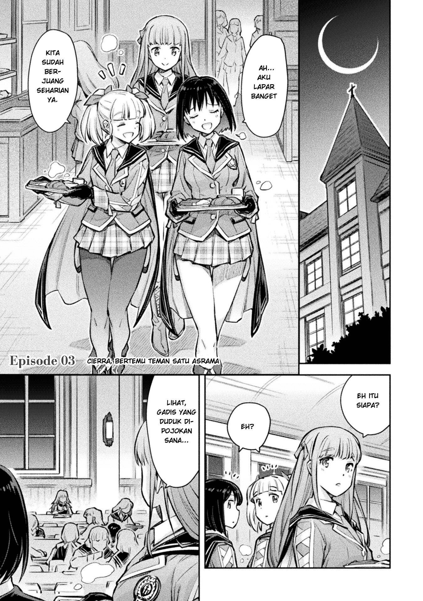 Saikyou no Youhei Shoujo no Gakuen Seikatsu: Shoujo to Shoujo, Kaikou suru Chapter 3 - halaman 1