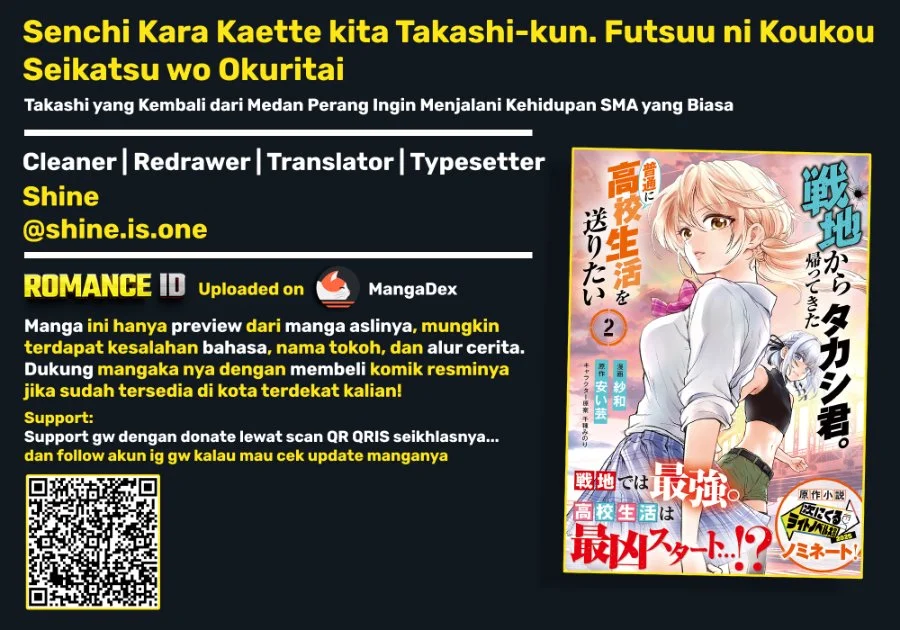 Senchi kara Kaettekita Takashi-kun. Futsuu ni Koukou Seikatsu wo Okuritai Chapter 8 - halaman 1