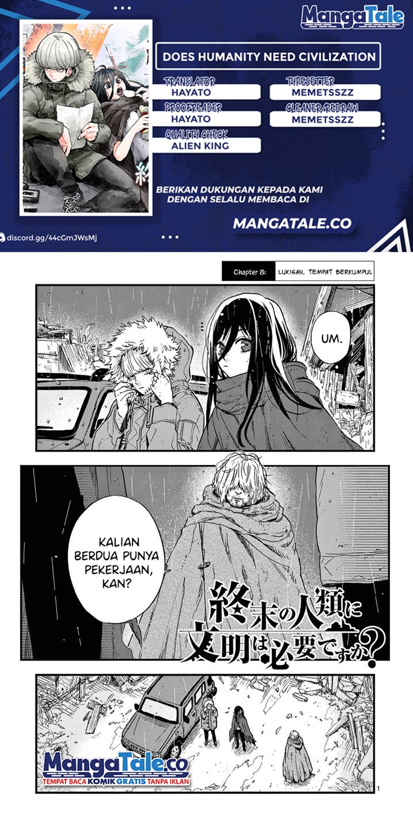 Shuumatsu no Jinrui ni Bunmei wa Hitsuyou desu ka? Chapter 6 - halaman 1