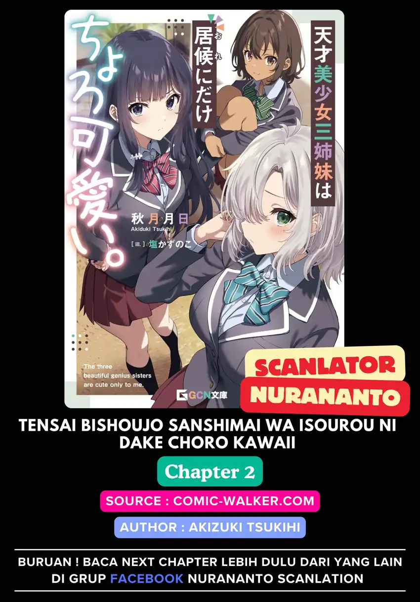 Tensai Bishoujo Sanshimai wa Isourou ni Dake Choro Kawaii Chapter 2 - halaman 1