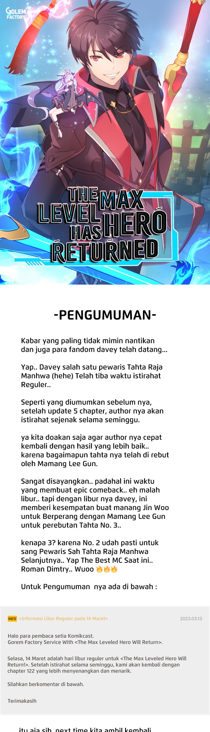 The MAX leveled hero will return! Chapter 121.5 - halaman 1