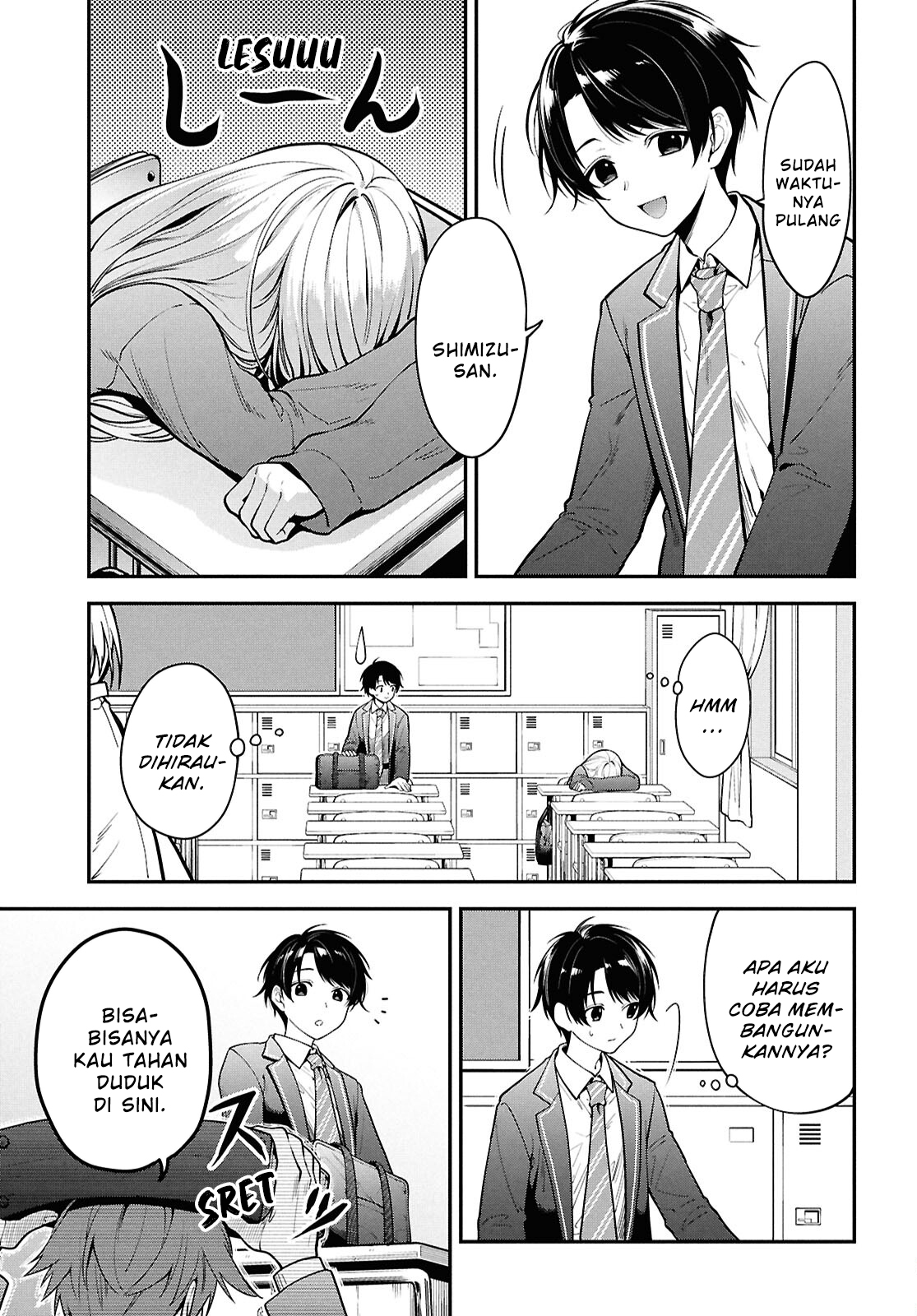 Tonari no Seki no Yankee Shimizu-san ga Kami wo Kuroku Sometekita Chapter 1 - halaman 3