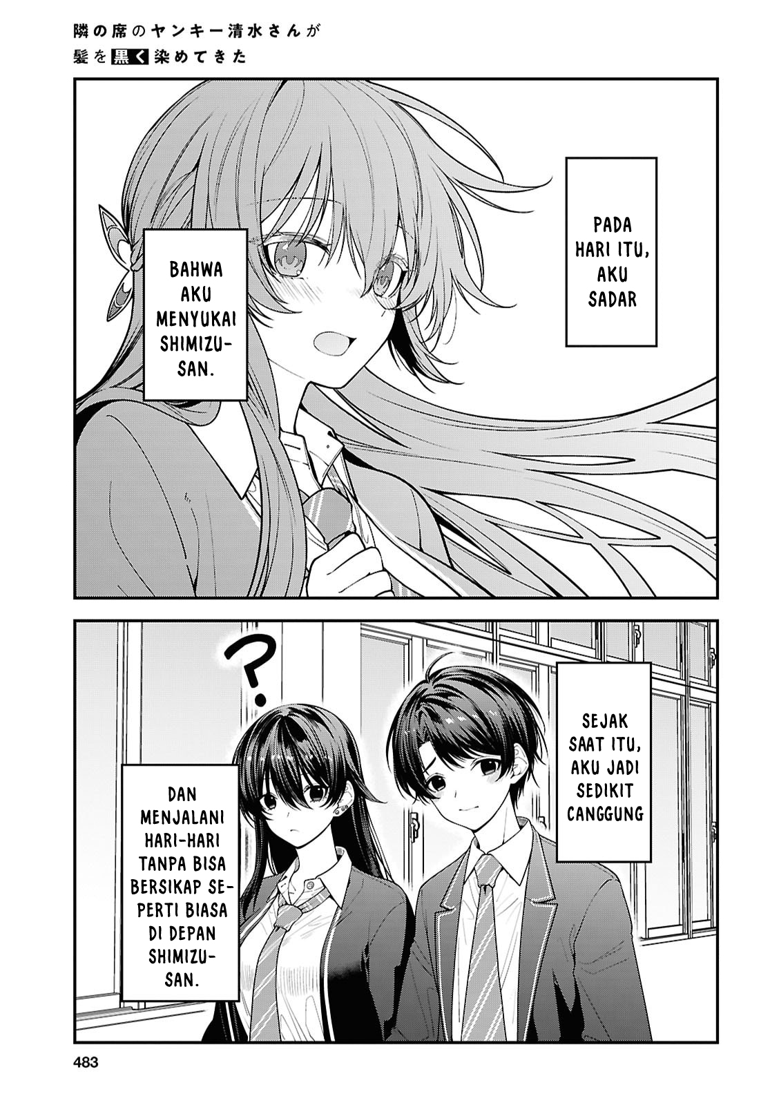 Tonari no Seki no Yankee Shimizu-san ga Kami wo Kuroku Sometekita Chapter 16 - halaman 1